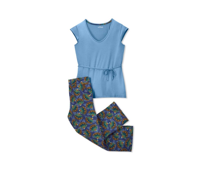 Tchibo Women 2 Pieces Printed Pajamas Set, Blue Combo - Image 2